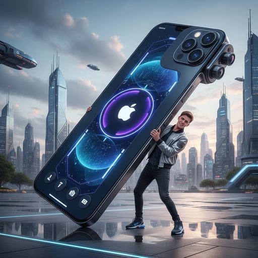 iPhone 18 的超绝渲染图，注意，iPhone18有1.8米长，渲染出有一个人拿着iPhone 18 的样子 NanoBanana Show